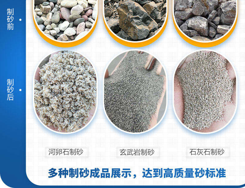 不同物料制沙后对比，可用于多种建筑领域